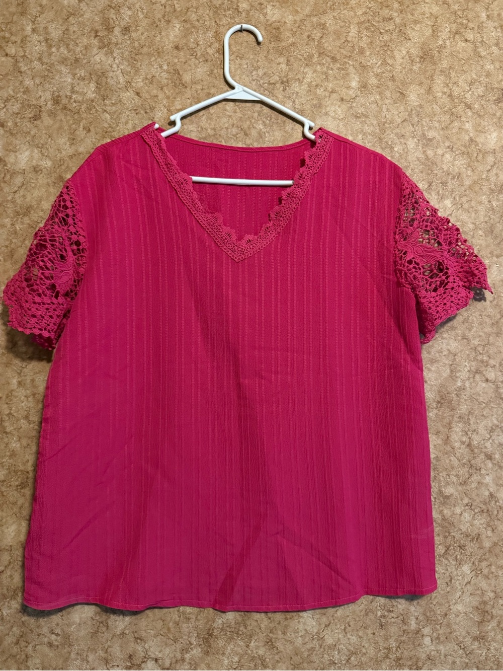 SHEIN Crochet Sleeve V-Neck Blouse - Hot Pink